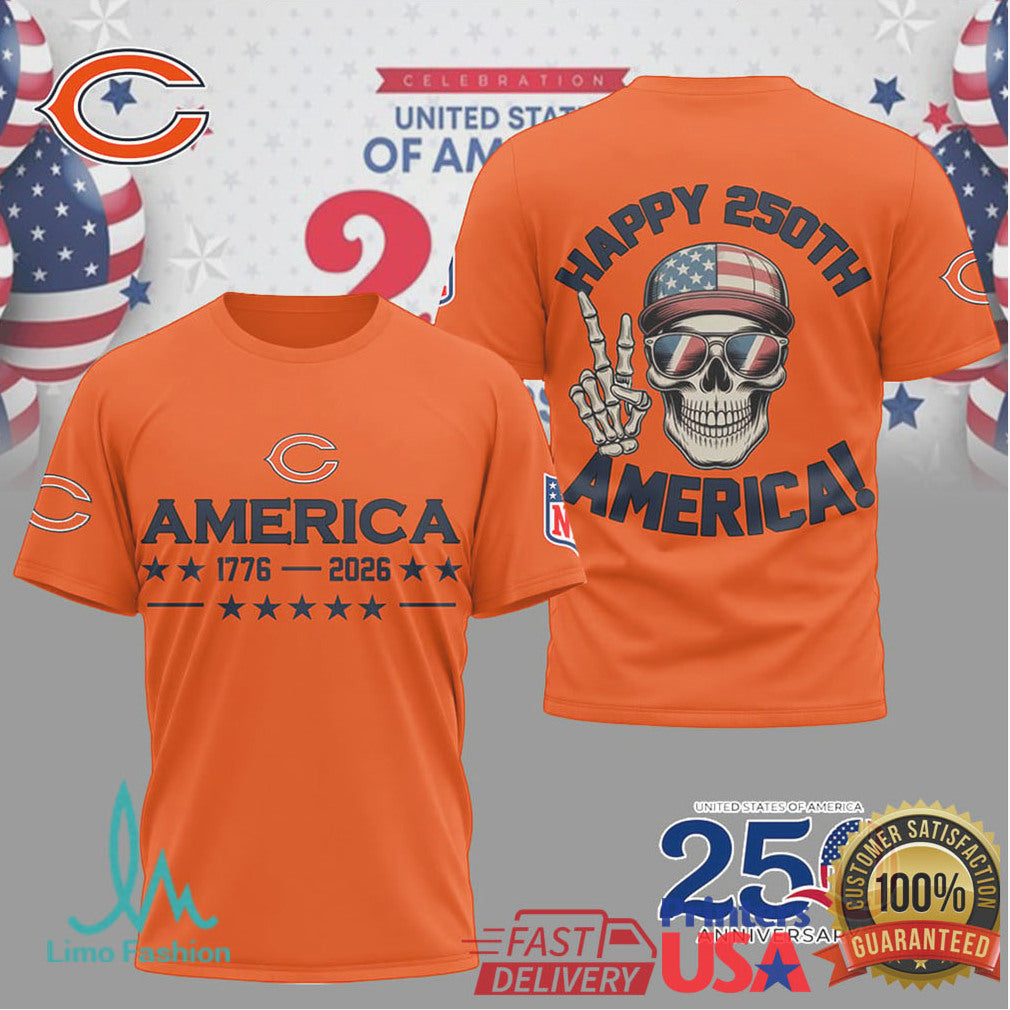 Chicago Bears Happy 250th Anniversary America Skull NFL T Shirt - Limotees LLC