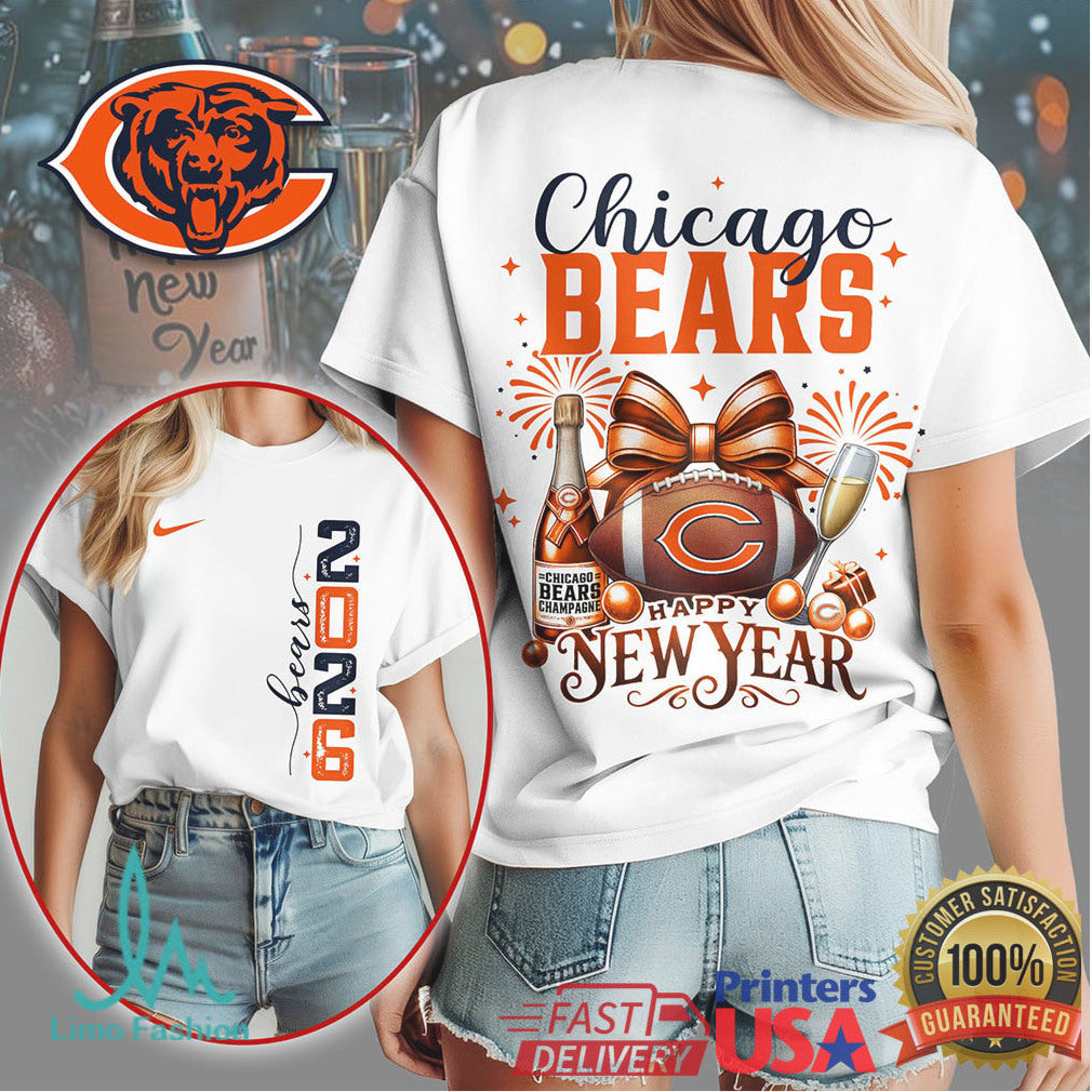 Chicago Bears Happy New Year 2026 Champagne & Bow T Shirt - Limotees LLC