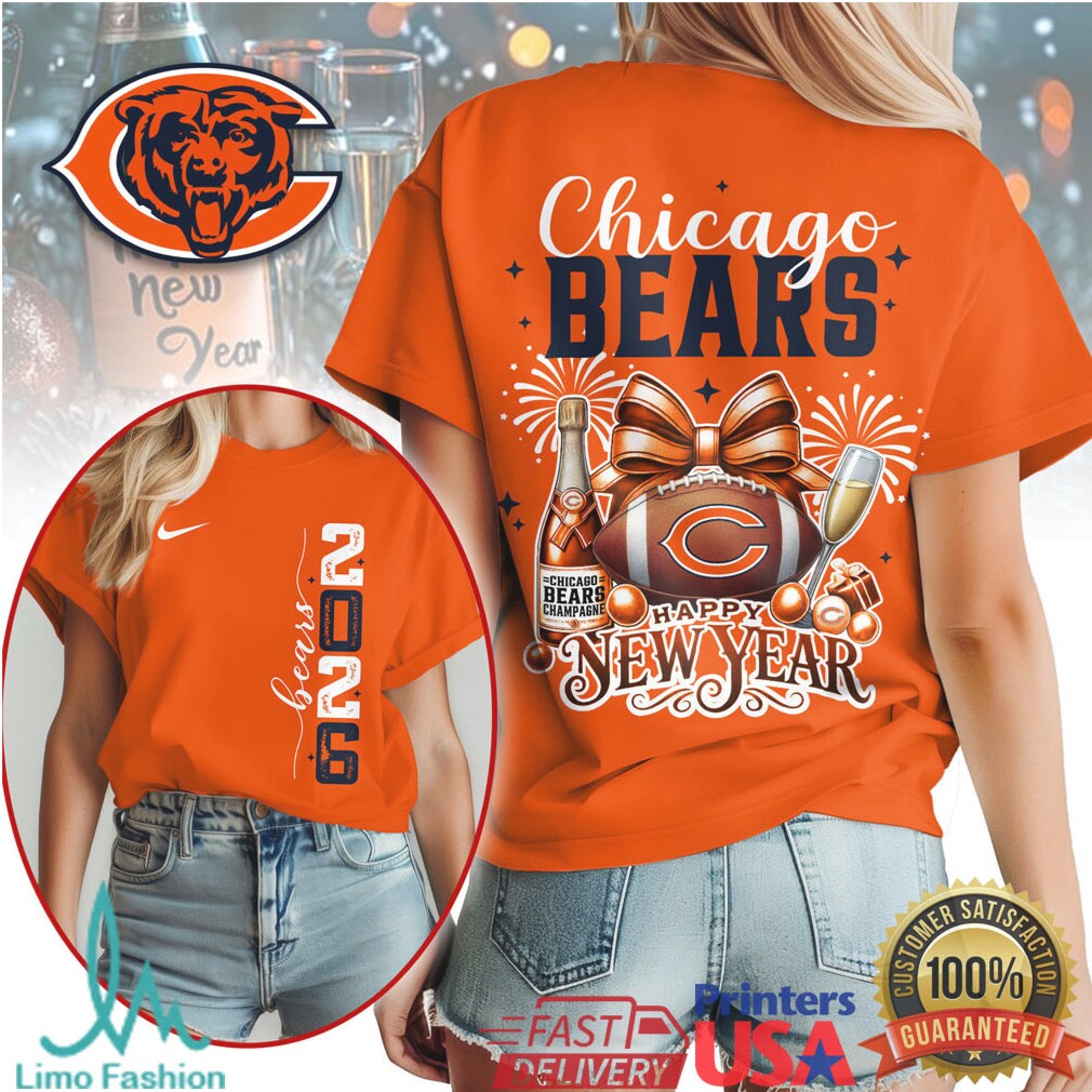 Chicago Bears Happy New Year 2026 Champagne & Bow T Shirt - Limotees LLC