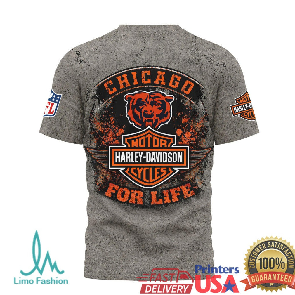 Chicago Bears Harley Davidson Biker For Life Grey T Shirt - Limotees LLC