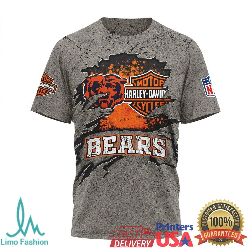 Chicago Bears Harley Davidson Biker For Life Grey T Shirt - Limotees LLC