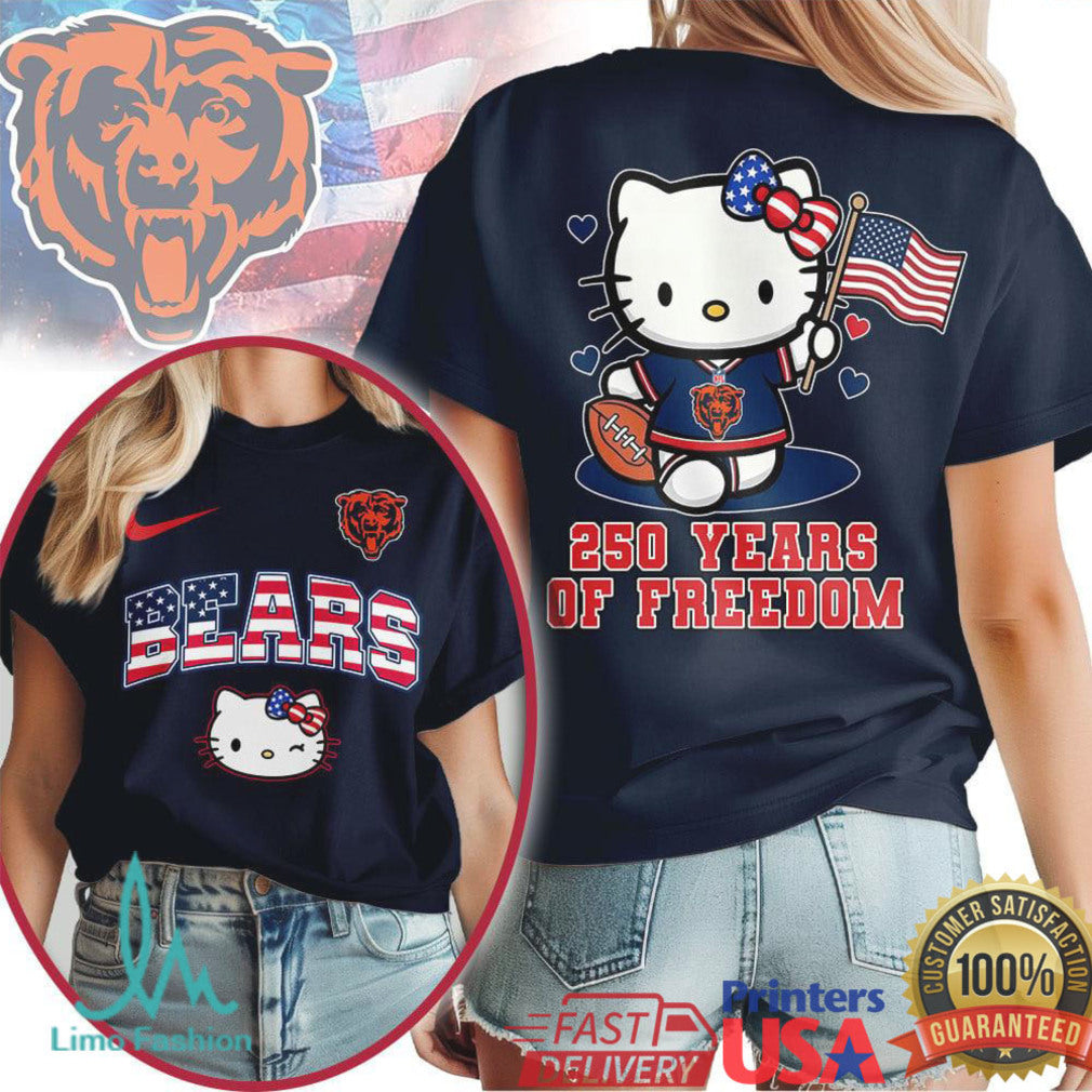 Chicago Bears Hello Kitty Patriotic 250 Years Of Freedom USA Flag Fan T Shirt - Limotees LLC