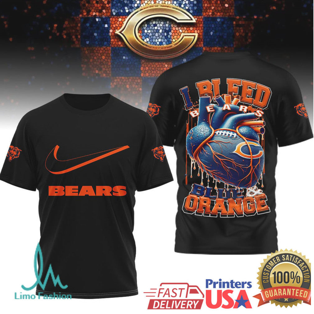 Chicago Bears “I Bleed Blue & Orange” Heart Fan T Shirt - Limotees LLC