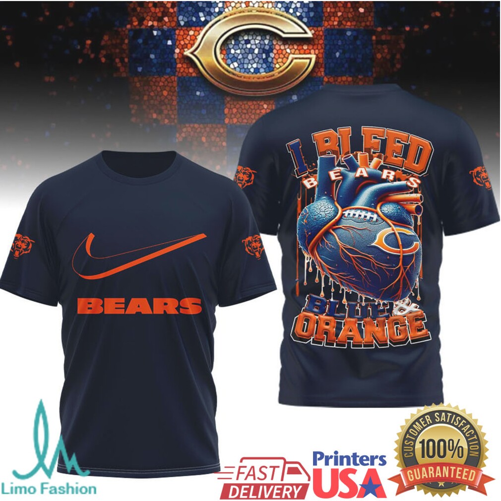 Chicago Bears “I Bleed Blue & Orange” Heart Fan T Shirt - Limotees LLC