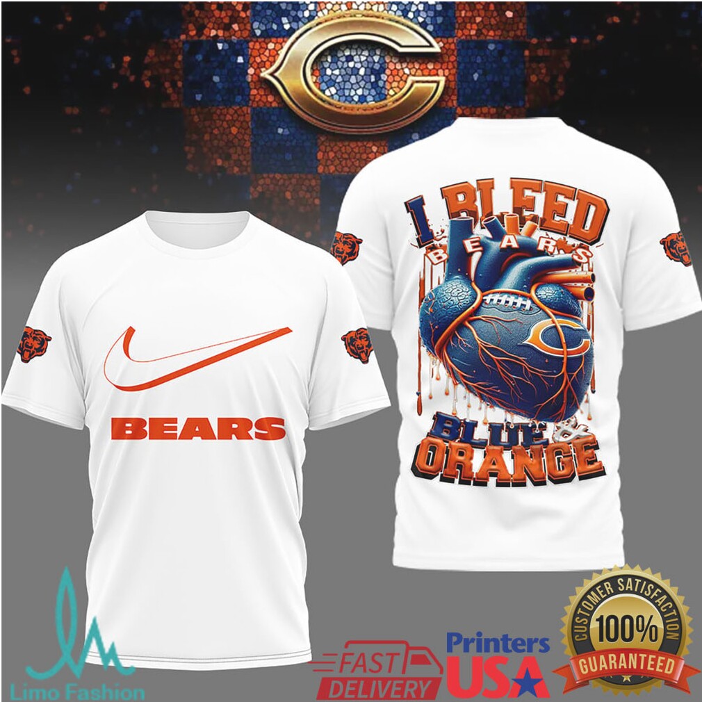 Chicago Bears “I Bleed Blue & Orange” Heart Fan T Shirt - Limotees LLC