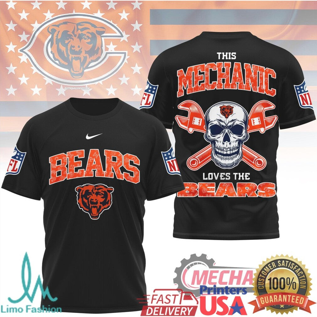 Chicago Bears Mechanic Skull Crossed Wrenches Graphic T Shirt - Limotees LLC