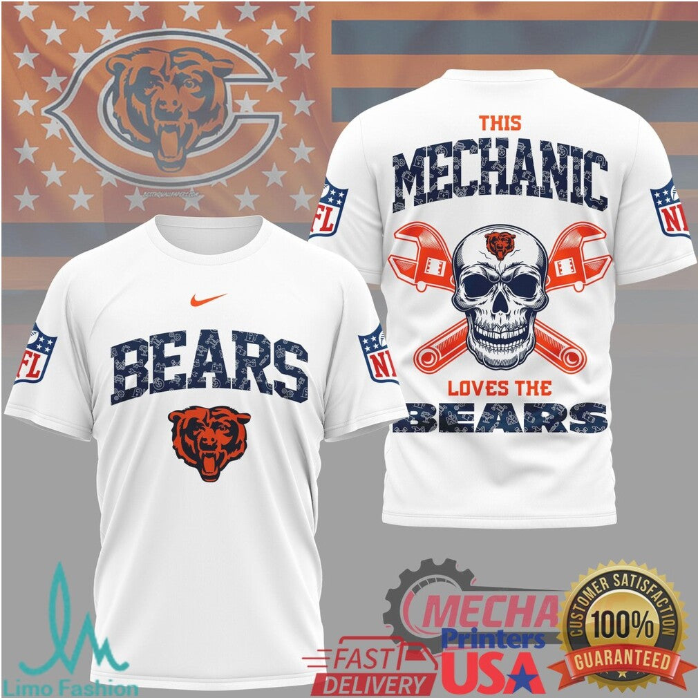 Chicago Bears Mechanic Skull Crossed Wrenches Graphic T Shirt - Limotees LLC