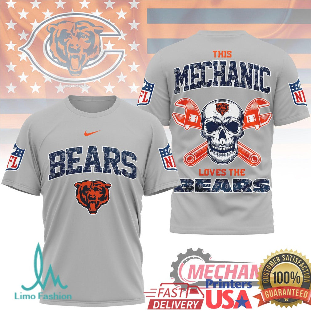 Chicago Bears Mechanic Skull Crossed Wrenches Graphic T Shirt - Limotees LLC