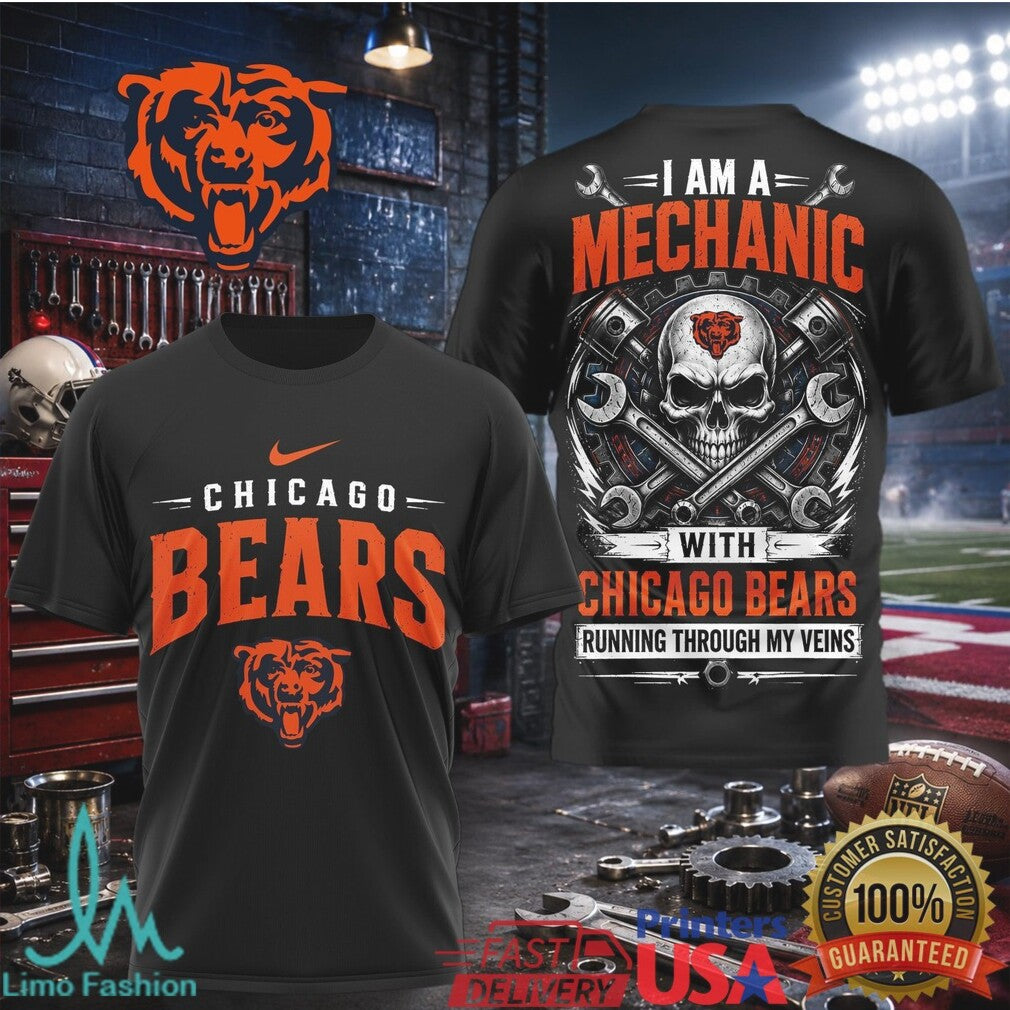 Chicago Bears Mechanic Skull Pistons T Shirt - Limotees LLC