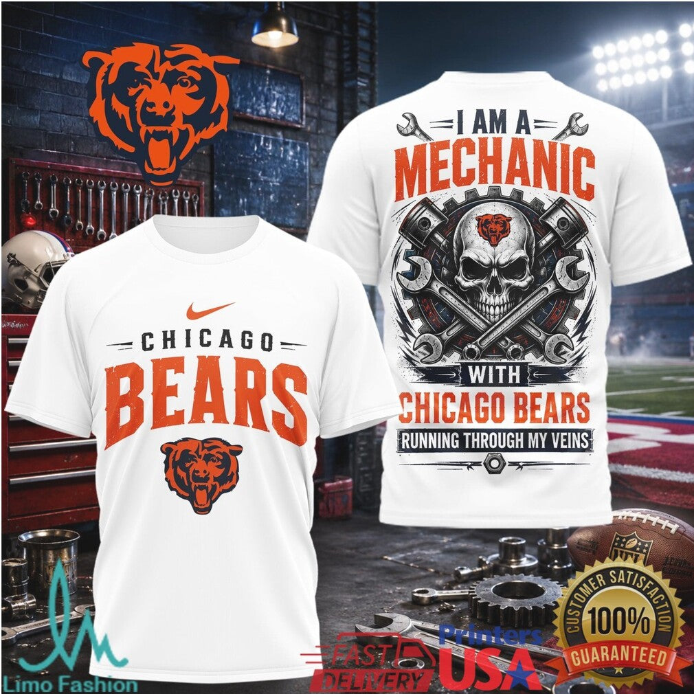 Chicago Bears Mechanic Skull Pistons T Shirt - Limotees LLC