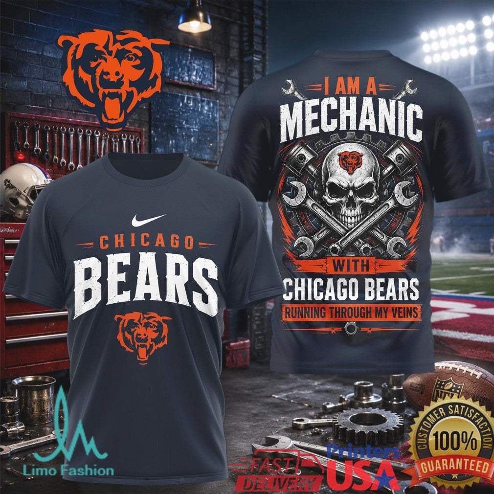Chicago Bears Mechanic Skull Pistons T Shirt - Limotees LLC