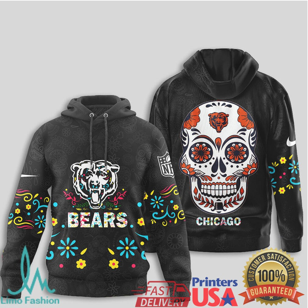 Chicago Bears NFL Sugar Skull Dia de los Muertos Graphic T Shirt - Limotees LLC