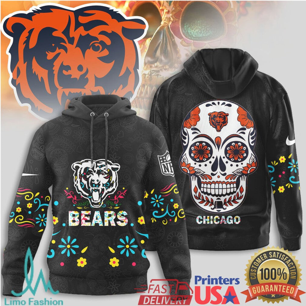 Chicago Bears NFL Sugar Skull Dia de los Muertos Graphic T Shirt - Limotees LLC