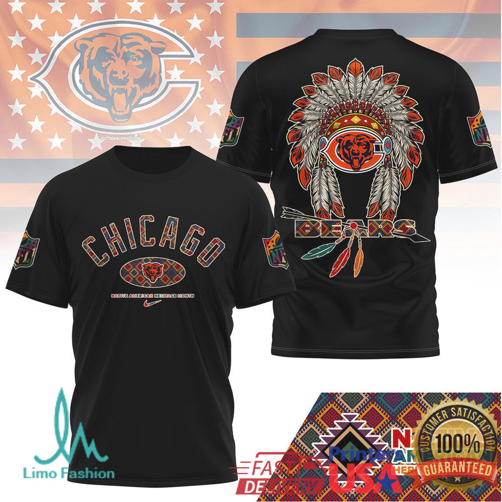 Chicago Bears Native American Heritage Month Headdress T Shirt - Limotees LLC