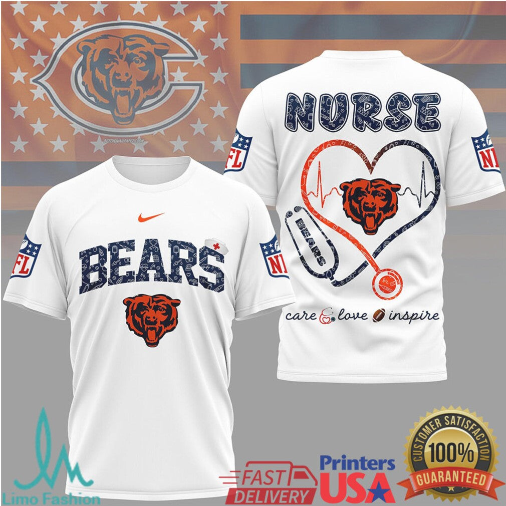 Chicago Bears Nurse Life Heartbeat Stethoscope NFL T Shirt - Limotees LLC