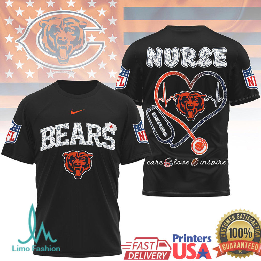 Chicago Bears Nurse Life Heartbeat Stethoscope NFL T Shirt - Limotees LLC