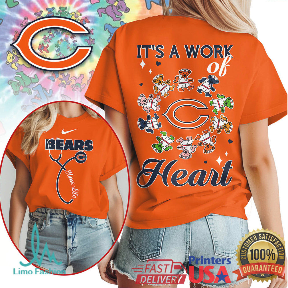 Chicago Bears Nurse Life Tee Work of Heart NFL Stethoscope Shirt - Limotees LLC