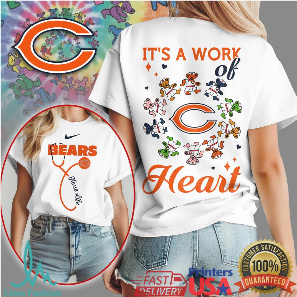 Chicago Bears Nurse Life Tee Work of Heart NFL Stethoscope Shirt - Limotees LLC