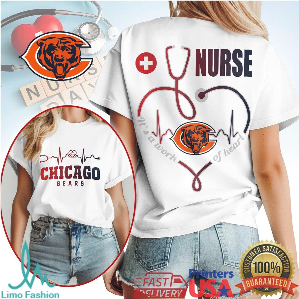 Chicago Bears Nurse T Shirt Bears Fan Stethoscope Heart Nursing T Shirt - Limotees LLC