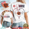 Chicago Bears Nurse T Shirt Bears Fan Stethoscope Heart Nursing T Shirt - Limotees LLC