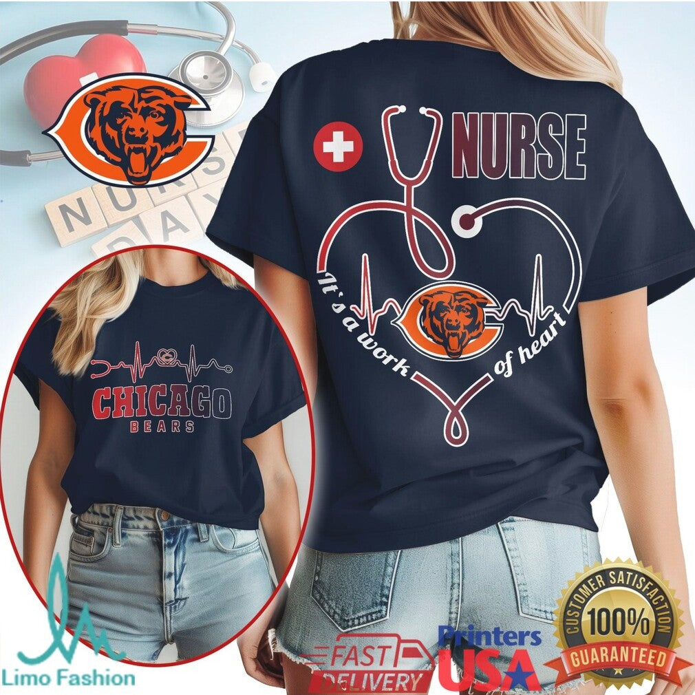 Chicago Bears Nurse T Shirt Bears Fan Stethoscope Heart Nursing T Shirt - Limotees LLC