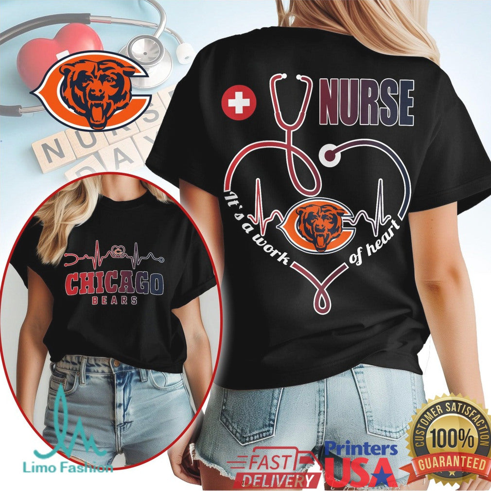 Chicago Bears Nurse T Shirt Bears Fan Stethoscope Heart Nursing T Shirt - Limotees LLC