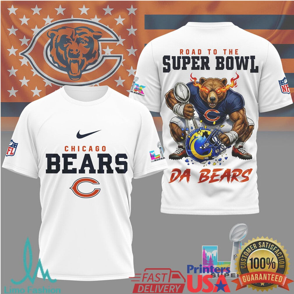 Chicago Bears Official Bad Bunny NFL Road To Super Bowl 3D Shirt - Limotees LLC