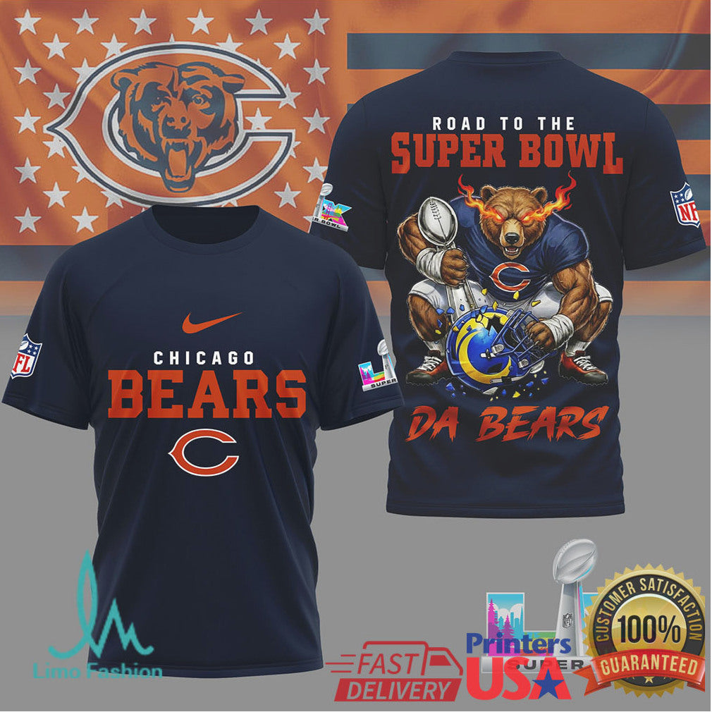 Chicago Bears Official Bad Bunny NFL Road To Super Bowl 3D Shirt - Limotees LLC