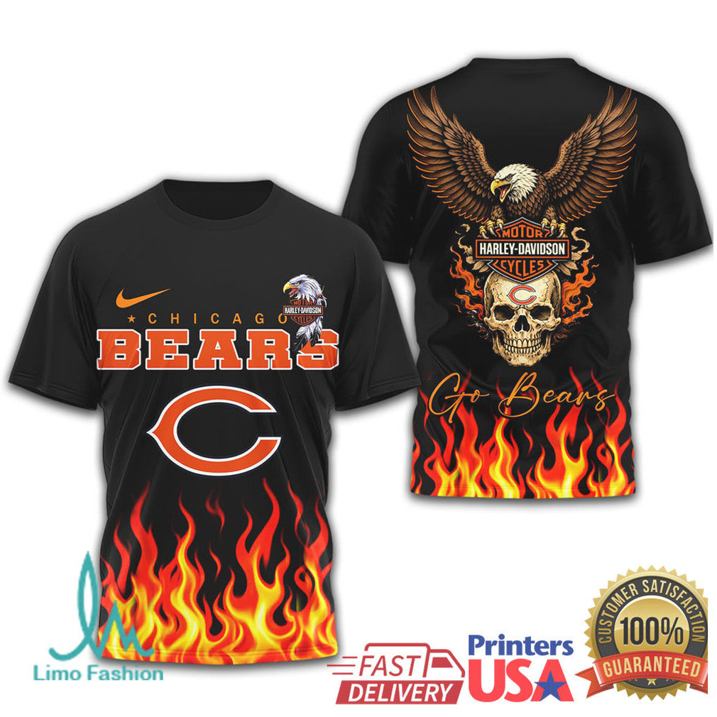 Chicago Bears Official NFL Eagle Harley Davidson 3D Shirt - Limotees LLC