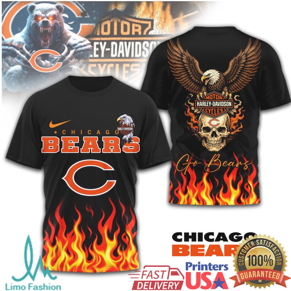 Chicago Bears Official NFL Eagle Harley Davidson 3D Shirt - Limotees LLC