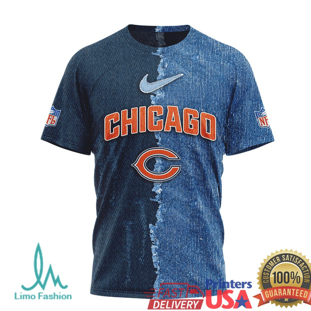 Chicago Bears Personalized Denim Rip NFL T Shirt Custom Fan Apparel & Pet T Shirt - Limotees LLC