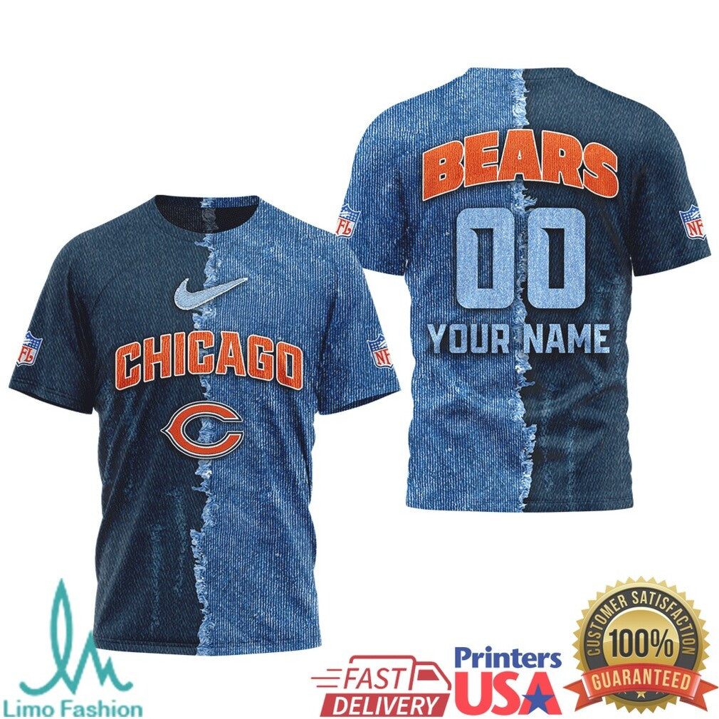 Chicago Bears Personalized Denim Rip NFL T Shirt Custom Fan Apparel & Pet T Shirt - Limotees LLC