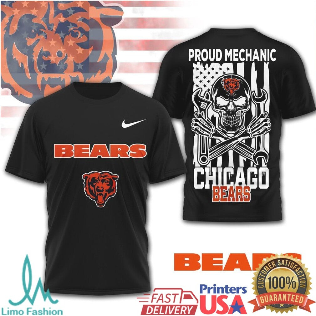Chicago Bears Proud Mechanic Skull USA Flag T Shirt - Limotees LLC