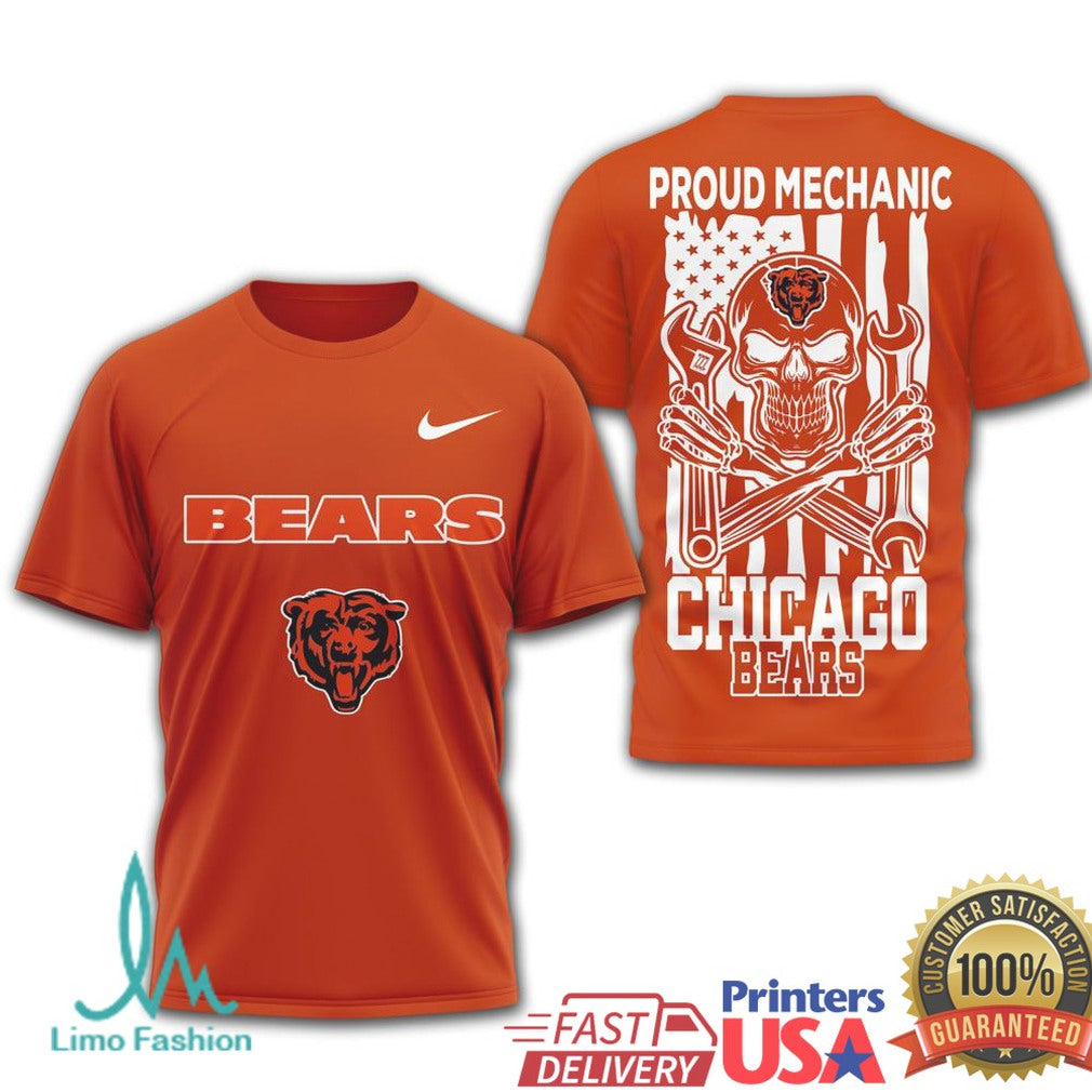 Chicago Bears Proud Mechanic Skull USA Flag T Shirt - Limotees LLC