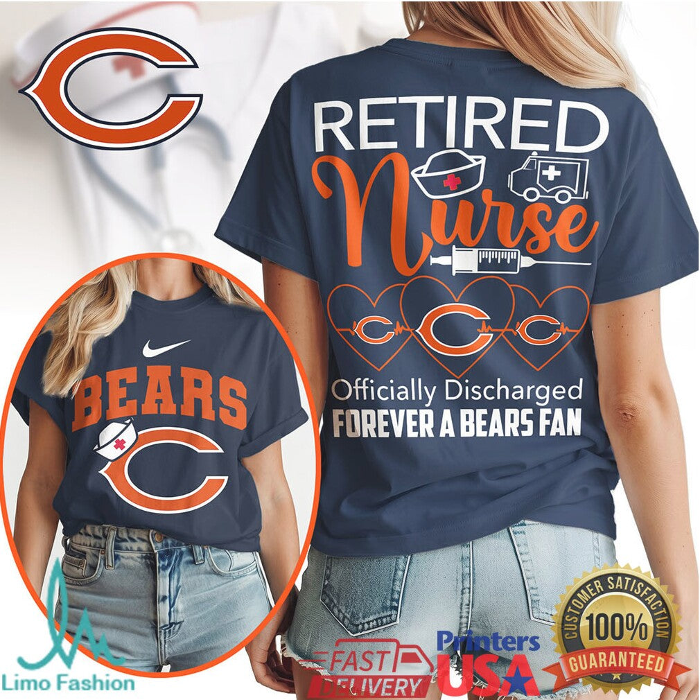 Chicago Bears Retired Nurse Officially Discharged 2026 Vintage Style Women Fans Gift T Shirt - Limotees LLC