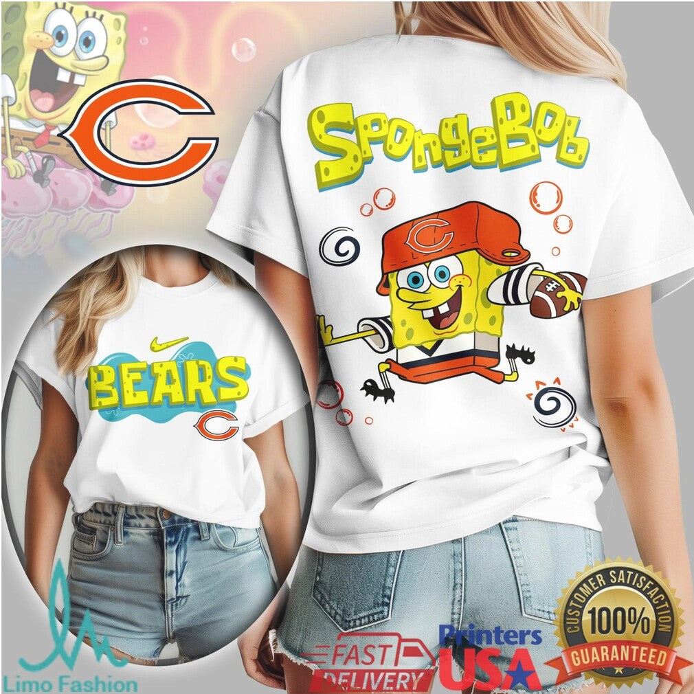 Chicago Bears SpongeBob Football Cartoon Sports Fan T Shirt - Limotees LLC