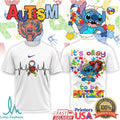 Chicago Bears Stitch Autism Awareness Heart Ribbon Graphic T Shirt - Limotees LLC