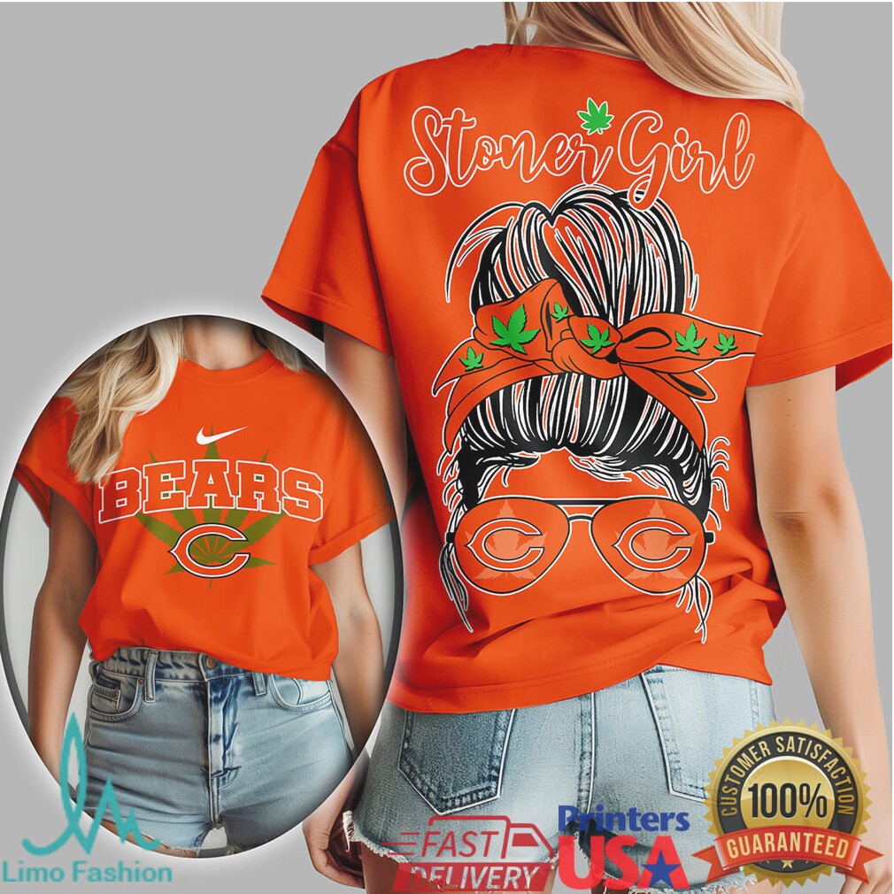 Chicago Bears Stoner Girl Messy Bun Marijuana Graphic T Shirt - Limotees LLC