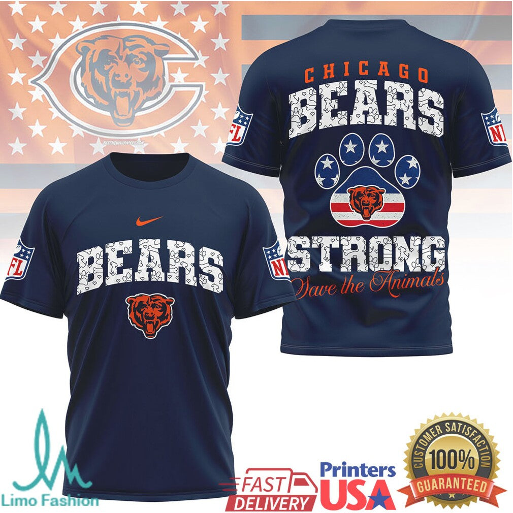 Chicago Bears Strong Save the Animals Paw Print NFL T Shirt
