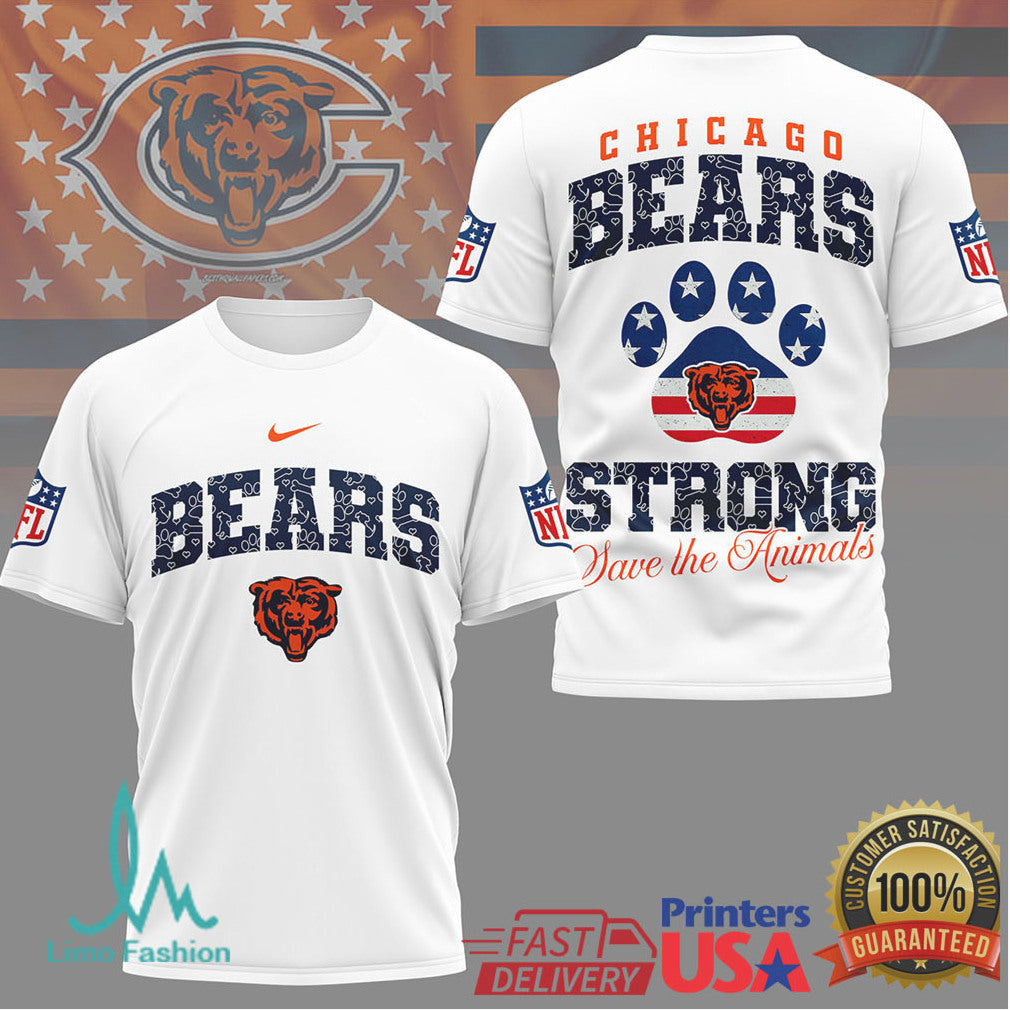 Chicago Bears Strong Save the Animals Paw Print NFL T Shirt