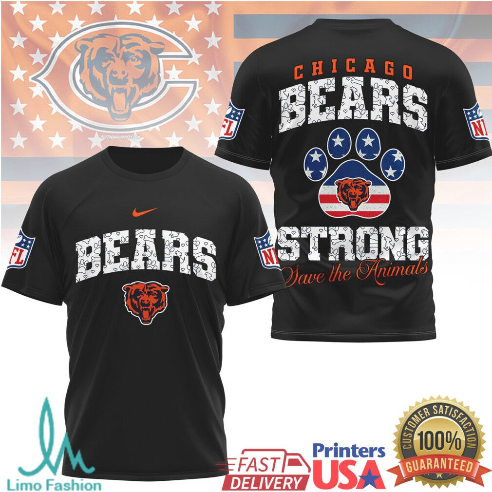 Chicago Bears Strong Save the Animals Paw Print NFL T Shirt