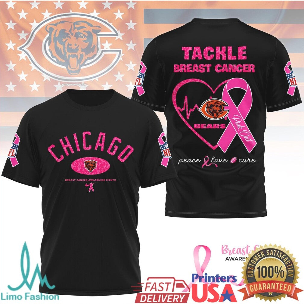 Chicago Bears Tackle Breast Cancer Awareness Pink Ribbon T Shirt - Limotees LLC
