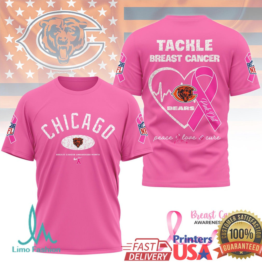Chicago Bears Tackle Breast Cancer Awareness Pink Ribbon T Shirt - Limotees LLC