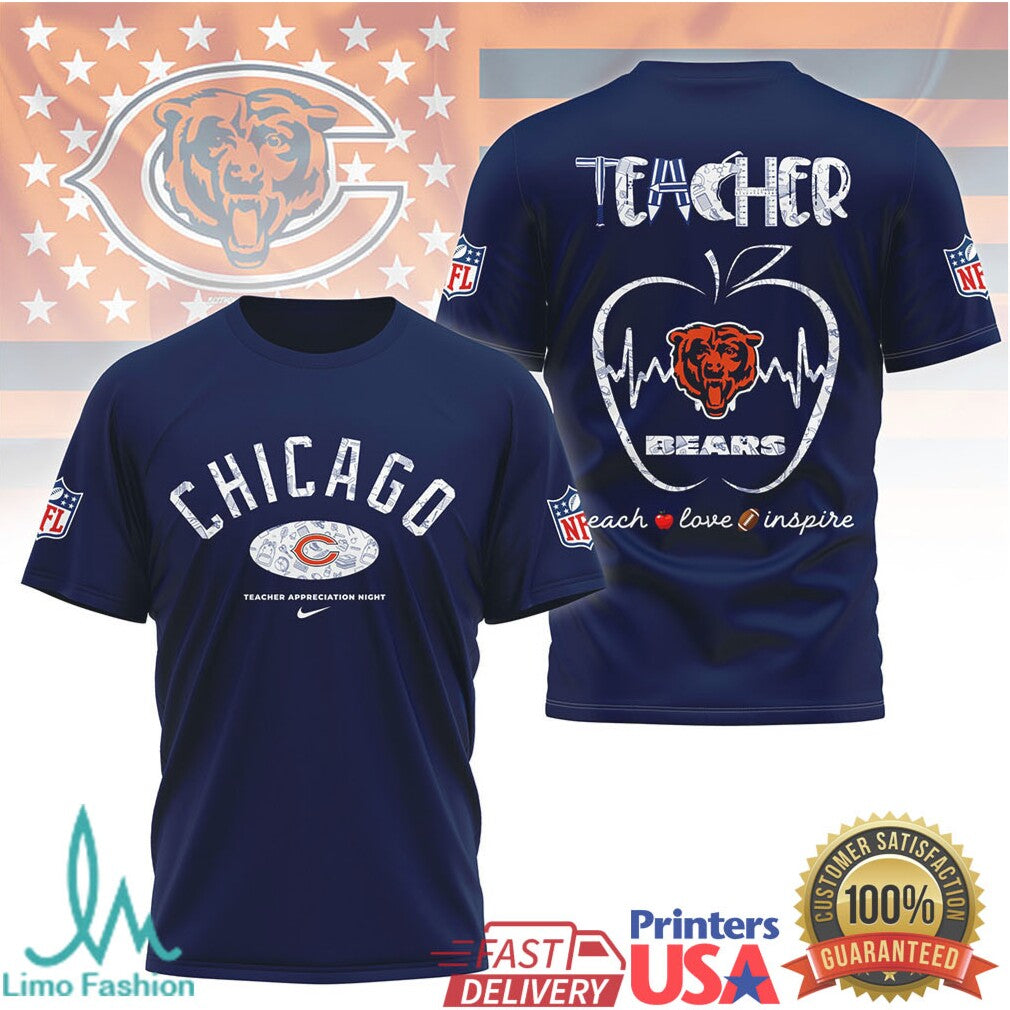Chicago Bears Teacher Appreciation Night Apple Logo Tshirt - Limotees LLC