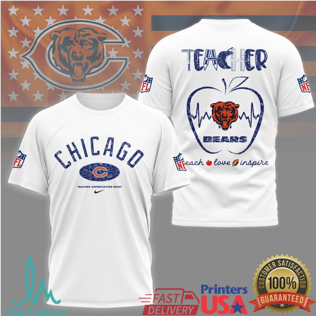 Chicago Bears Teacher Appreciation Night Apple Logo Tshirt - Limotees LLC