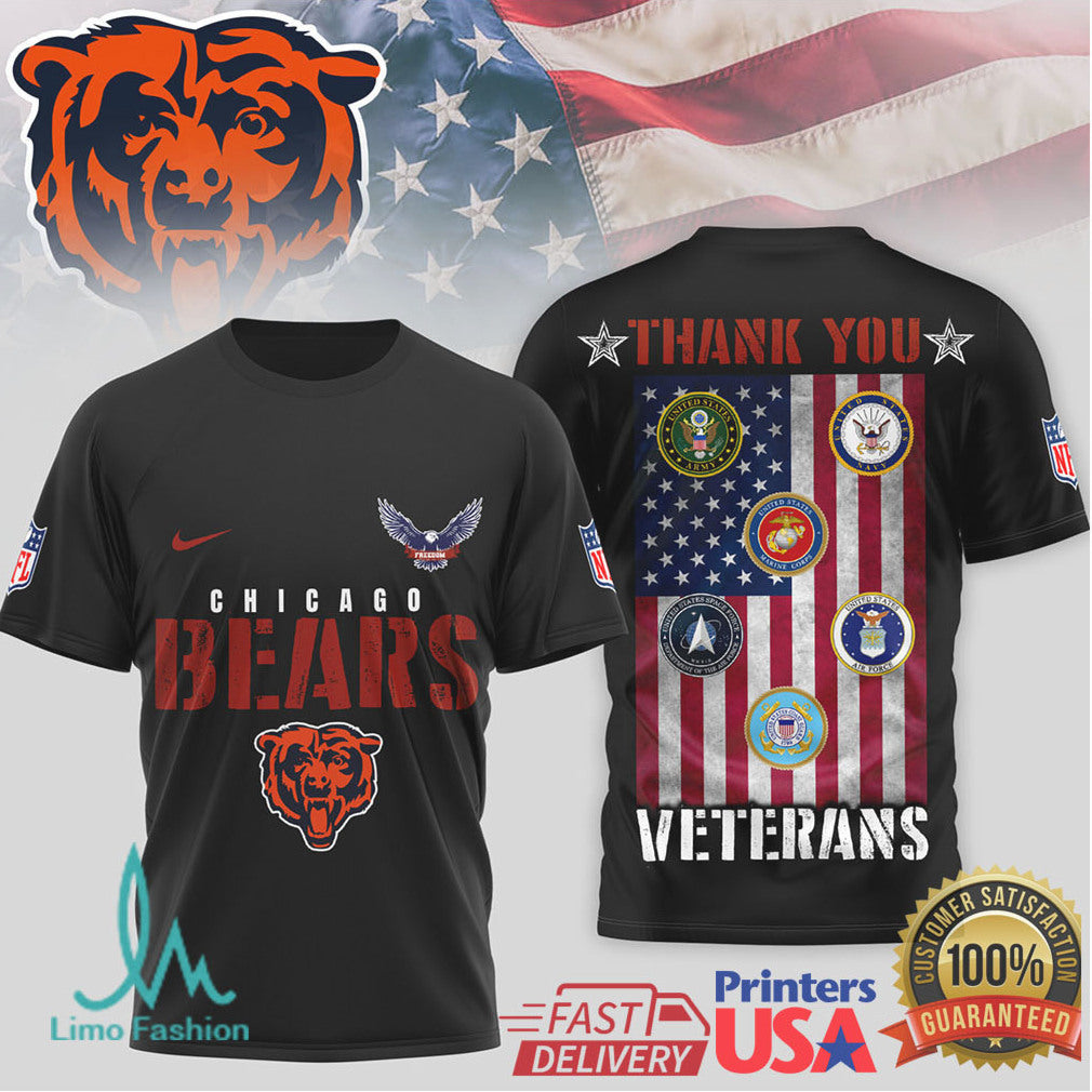 Chicago Bears Thank You Veterans Military Appreciation Flag T Shirt - Limotees LLC