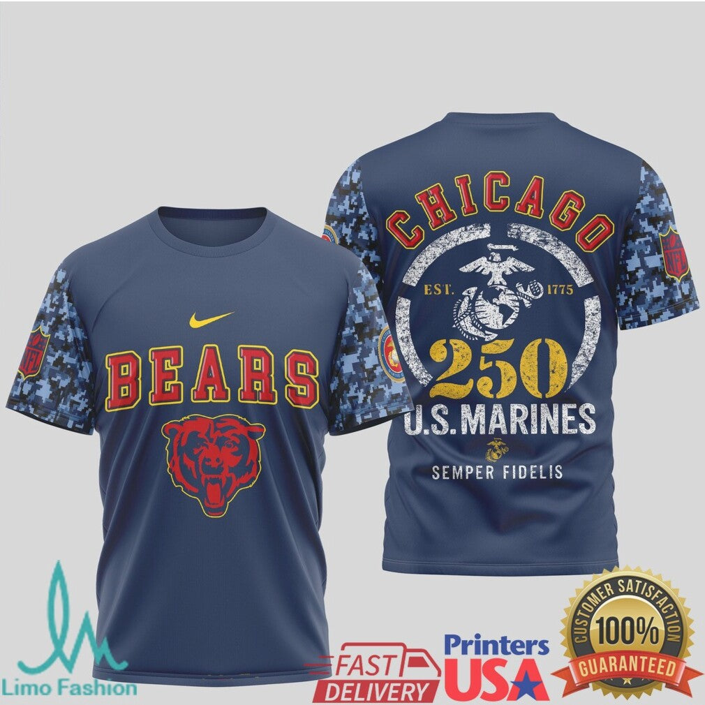 Chicago Bears US Marines 250th Anniversary Semper Fidelis T Shirt - Limotees LLC