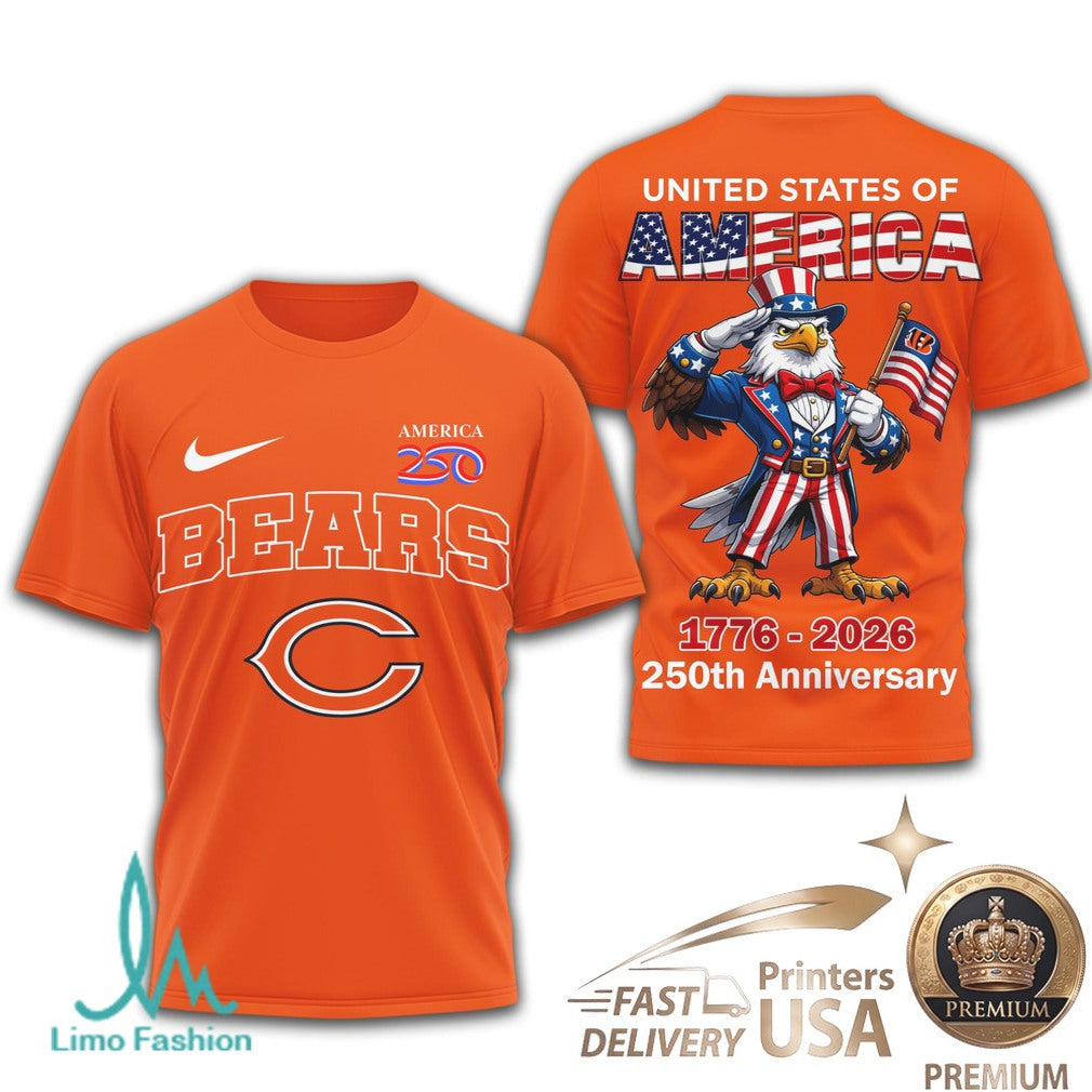 Chicago Bears USA 250th Anniversary Eagle Patriotic T Shirt - Limotees LLC