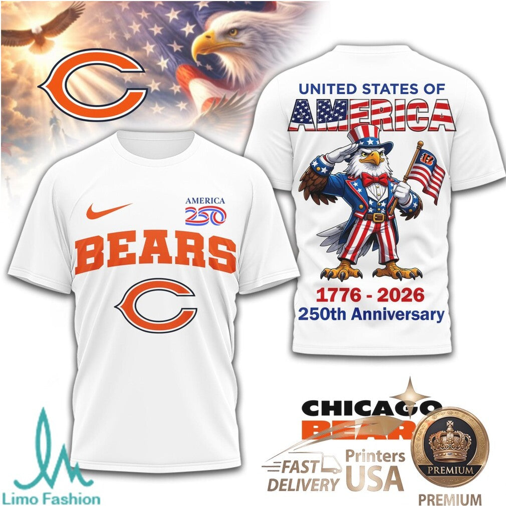 Chicago Bears USA 250th Anniversary Eagle Patriotic T Shirt - Limotees LLC