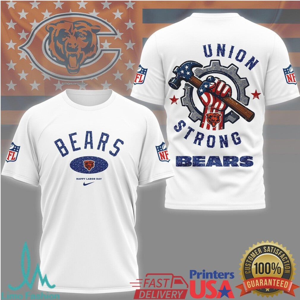 Chicago Bears Union Strong Labor Day NFL Graphic T Shirt - Limotees LLC